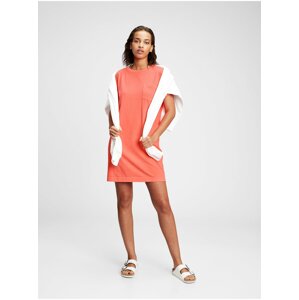 Oranžové dámské šaty GAP short sleeve front pocket shirtdress