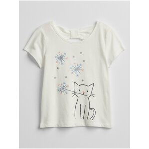 Béžové holčičí dětské tričko bow-tie graphic t-shirt GAP