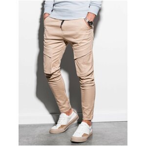 Béžové pánské kapsáčové kalhoty Ombre Clothing P999