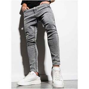 Šedé pánské zkrácené slim fit džíny Ombre Clothing P923