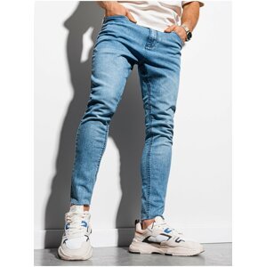 Světle modré pánské zkrácené slim fit džíny Ombre Clothing P923