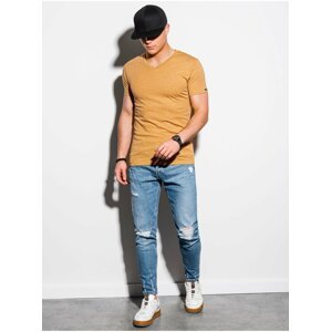 Hořčicové pánské basic tričko Ombre Clothing