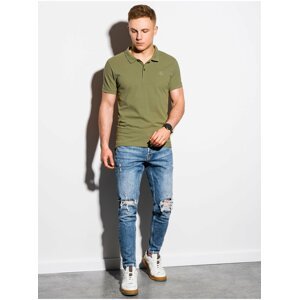 Khaki pánské basic polo tričko Ombre Clothing