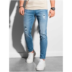 Modré pánské zkrácené slim fit džíny Ombre Clothing  P938