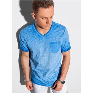 Modré pánské žíhané basic tričko Ombre Clothing S1388