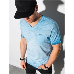 Světle modré pánské žíhané basic tričko Ombre Clothing S1388