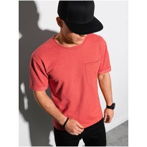 Červené pánské tričko s kapsou Ombre Clothing S1371