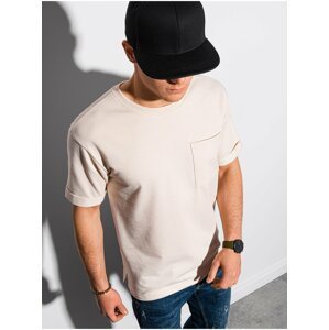 Krémové pánské tričko s kapsou Ombre Clothing S1371