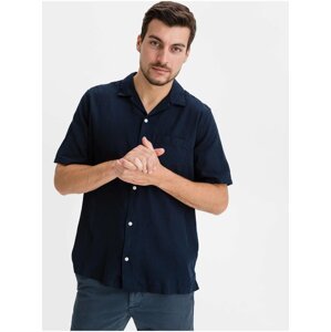 Modrá pánská košile linen-cotton button-front shirt GAP