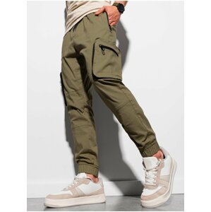 Khaki pánské kalhoty s kapsami Ombre Clothing P960