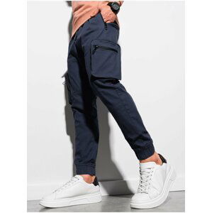 Tmavě modré pánské kalhoty s kapsami Ombre Clothing P960