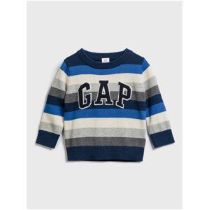 Modrý klučičí dětský svetr GAP Logo stripe crewneck sweater