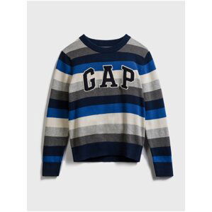 Modrý klučičí dětský svetr GAP Logo stripe crewneck sweater