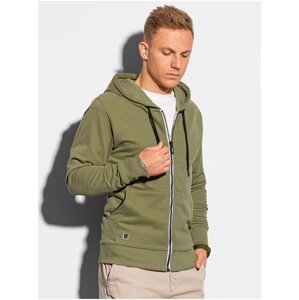 Pánská mikina na zip s kapucí B1145 - khaki