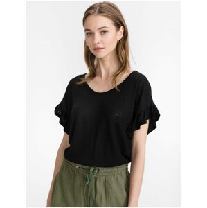 Černé dámské tričko short sleeve linen t-shirt GAP