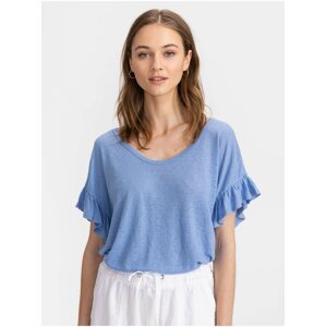 Modré dámské tričko short sleeve linen t-shirt GAP