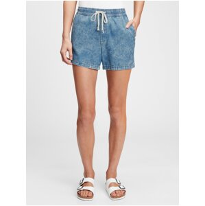 Modré dámské džínové kraťasy girlfriend pull-on shorts mineral carra split hem GAP