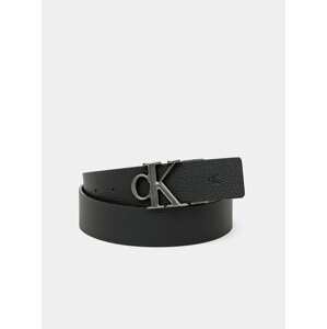 Vínovo-černý pánský kožený oboustranný pásek Calvin Klein
