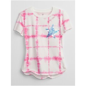 Růžové holčičí dětské tričko tie-dye flippy sequin t-shirt GAP