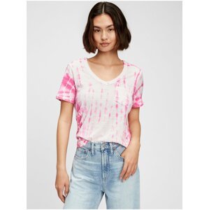 Růžové dámské tričko foreversoft v-neck t-shirt GAP