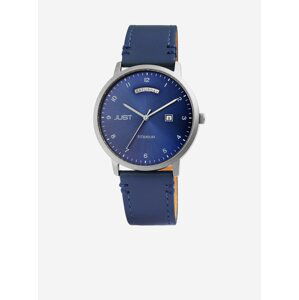 Pánské hodinky s modrým koženým páskem Just