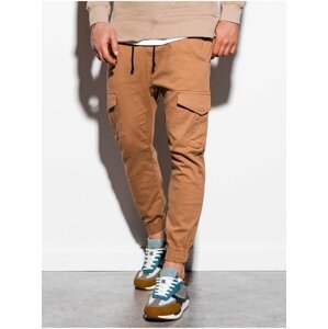 Hnědé pánské kalhoty s kapsami Ombre Clothing P886