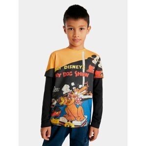 Žluto-černé klučičí vzorované tričko Desigual Mickey&Pluto