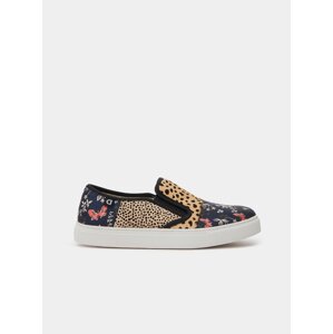 Oranžovo-modré dámské vzorované kožené slip-on Desigual Animal Patch