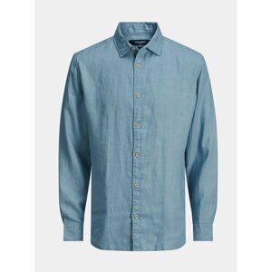 Modrá lněná košile Jack & Jones Plain
