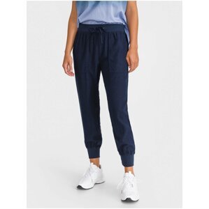 Modré dámské kalhoty rib linen utility joggers GAP