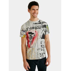 Béžové pánské vzorované tričko Desigual Mexican Skull