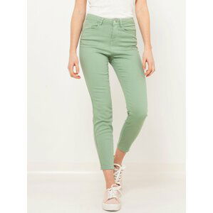 Zelené zkrácené slim fit kalhoty CAMAIEU