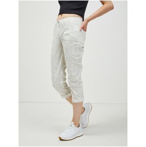 Bílé vzorované tříčtřvrteční slim fit kalhoty CAMAIEU