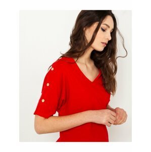 Červené tričko s ozdobnými knoflíky na rukávech CAMAIEU