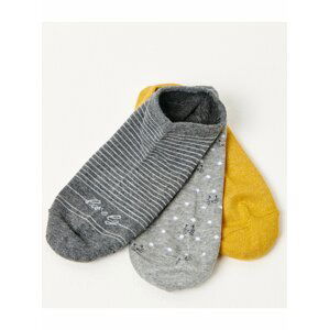 Sada tří párů ponožek v šedé a hořčicové barvě CAMAIEU