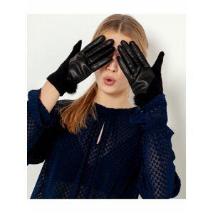 Černé vlněné rukavice s koženkovými detaily CAMAIEU