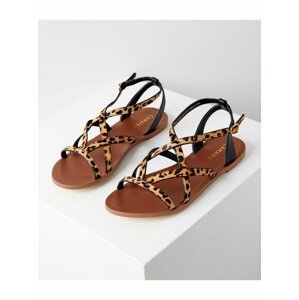 Hnědé kožené sandály s leopardím vzorem CAMAIEU