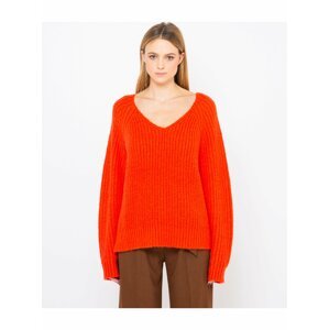 Oranžový svetr s véčkovým výstřihem CAMAIEU