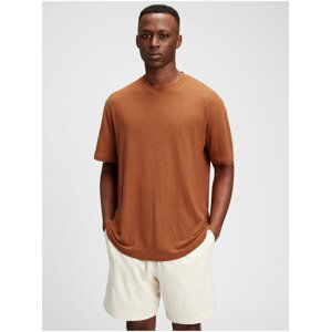 Hnědé pánské tričko short sleeve linen t-shirt GAP