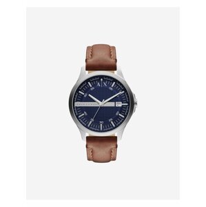 Pánské hodinky s koženým páskem ve stříbrno-hnědé barvě Armani Exchange Hampton