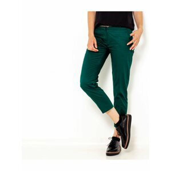 Tmavě zelené zkrácené straight fit kalhoty CAMAIEU