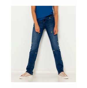 Modré straight fit džíny s ozdobnými prvky CAMAIEU