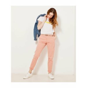 Světle růžové zkrácené straight fit kalhoty CAMAIEU