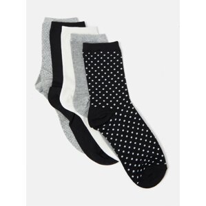 Sada pěti párů vzorovaných ponožek v šedé, černé a bílé barvě CAMAIEU