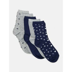 Sada pěti párů vzorovaných ponožek v modré a šedé barvě CAMAIEU