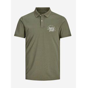 Khaki polo tričko s nápisem Jack & Jones Kimbel