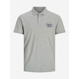 Světle šedé polo s nápisem tričko Jack & Jones Kimbel