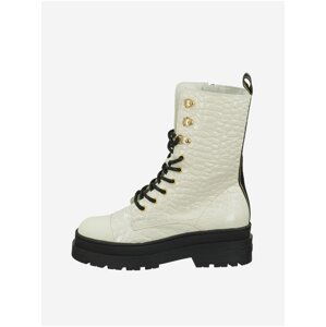 Krémové dámské kožené boty Scotch & Soda Aubri Mid Boot Off Wht Croco