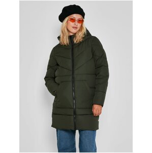 Khaki dámský prošívaný zimní kabát s kapucí Noisy May Dalcon