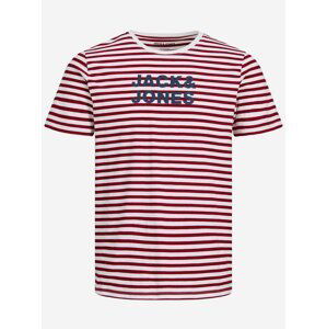 Červeno-bílé pruhované tričko s nápisem Jack & Jones Vardant